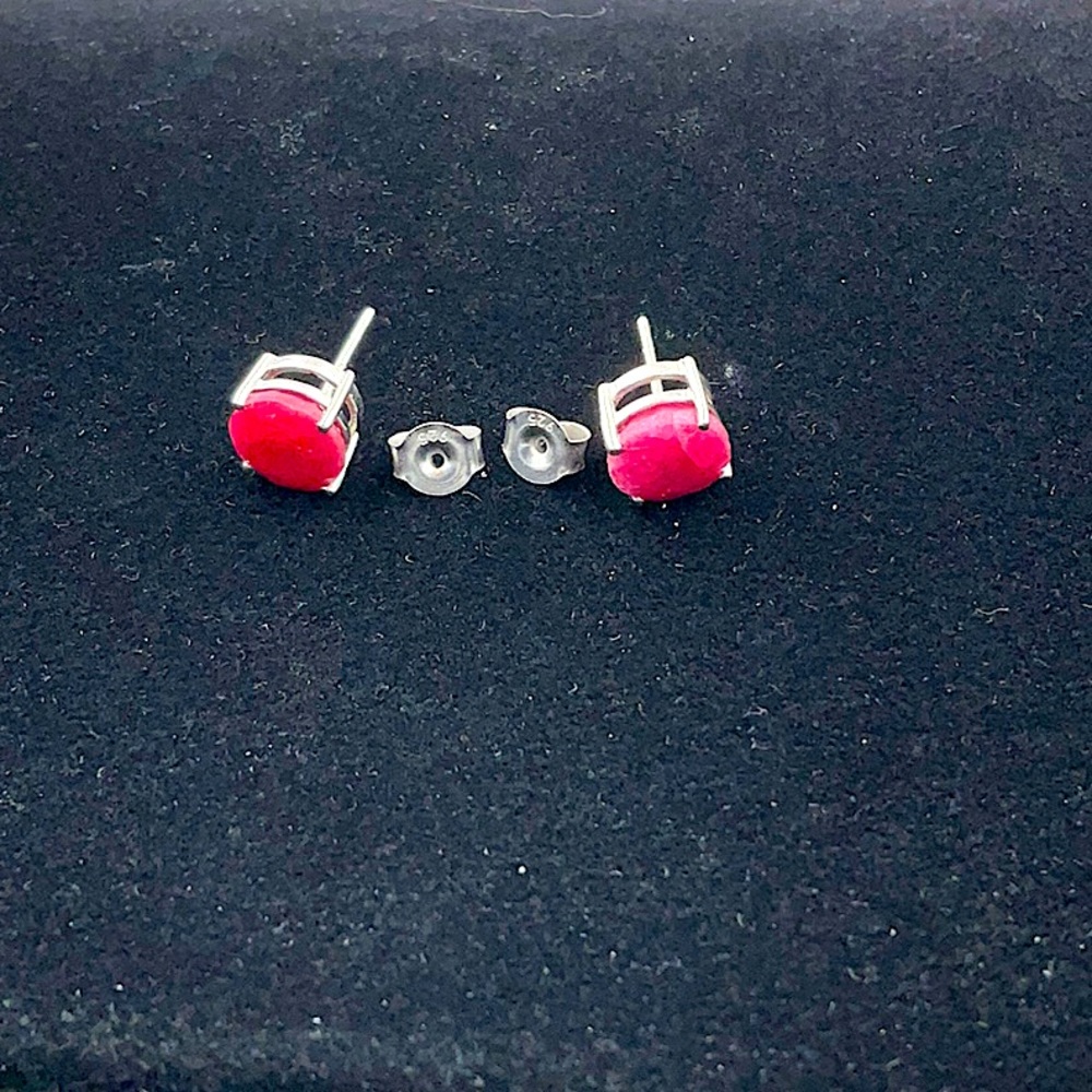 Sterling Silver Natural Ruby Gemstone Post Earrin… - image 6
